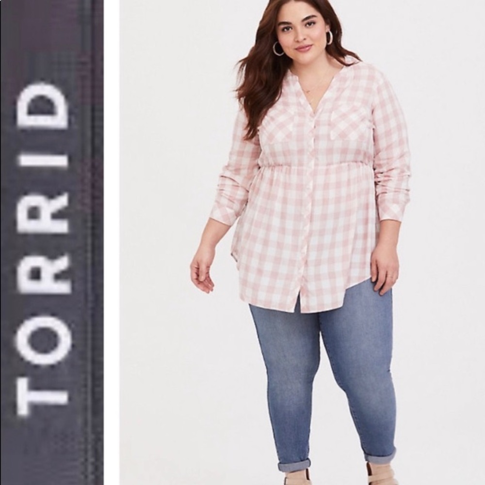 TORRID Emma-Blush Pink Plaid Babydoll Tunic